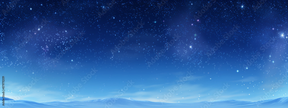 Naklejka premium Starry Night is a beautiful winter landscape of a snow-covered field under a sky full of stars.