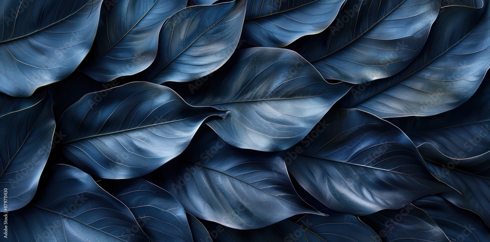 Fototapeta premium Dark Blue Tropical Leaves Pattern