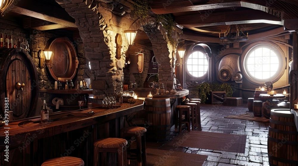 Hobbit Architecture. AI generated art illustration. Hobbit Architecture. AI generated art illustration.