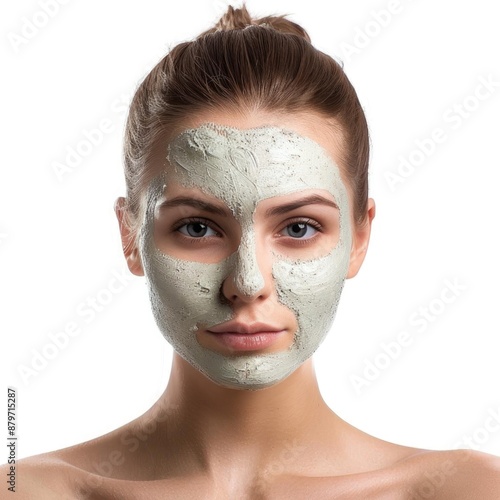 Vivid photograph of a young woman with a fresh, radiant complexion, looking serene, isolated on white background,, asia,china