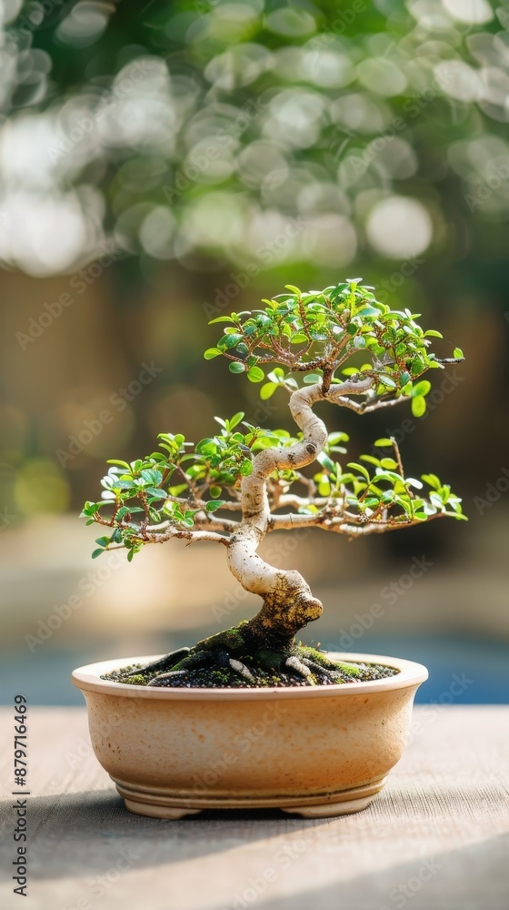 Serene bonsai tree in a ceramic pot with a blurred natural background, showcasing art of miniature gardening. Serene bonsai tree in a ceramic pot with a blurred natural background, showcasing art of miniature gardening.