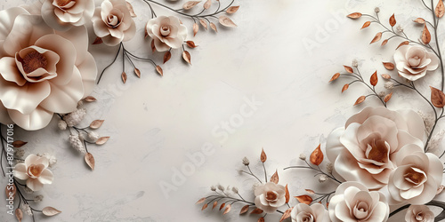 Floral background with elegant white and beige flowers artistic spring decor concept, invitation, post card or advertisement