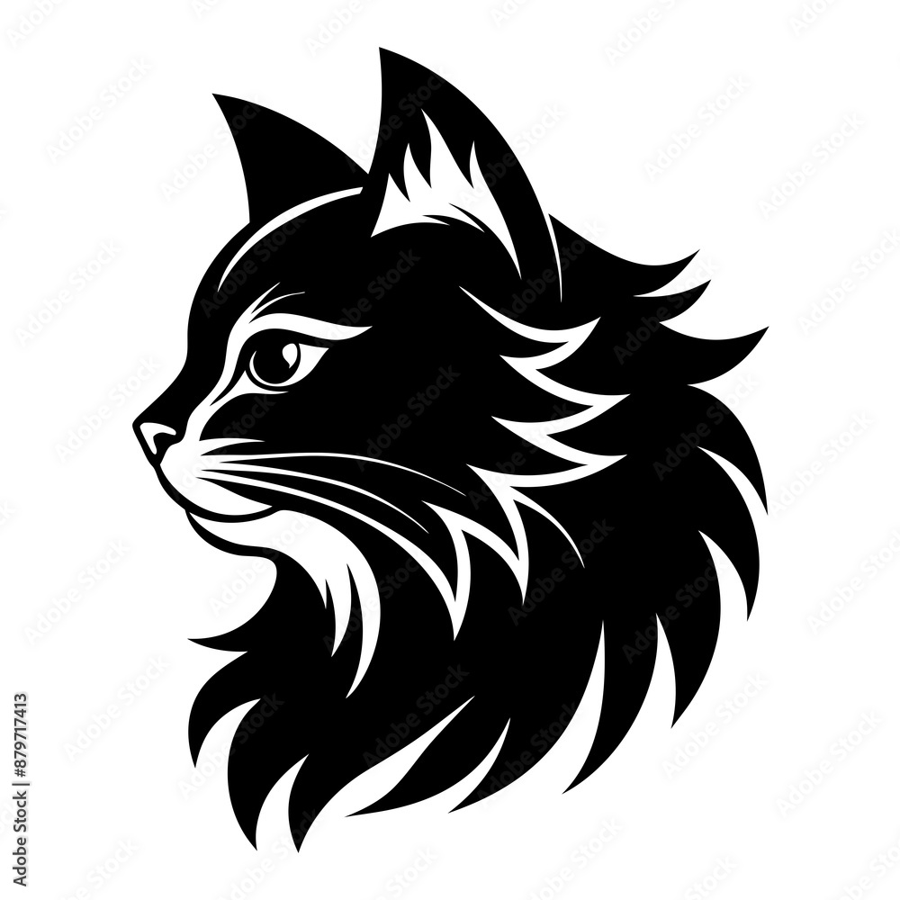 Persian cat face logo vector silhouette on white background Persian cat face logo vector silhouette on white background