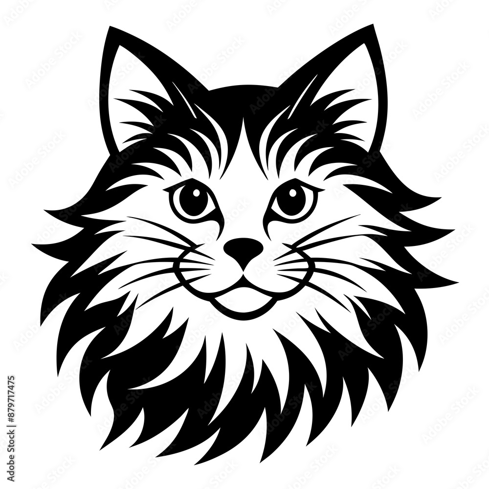 Fototapeta premium Persian cat face logo vector silhouette on white background