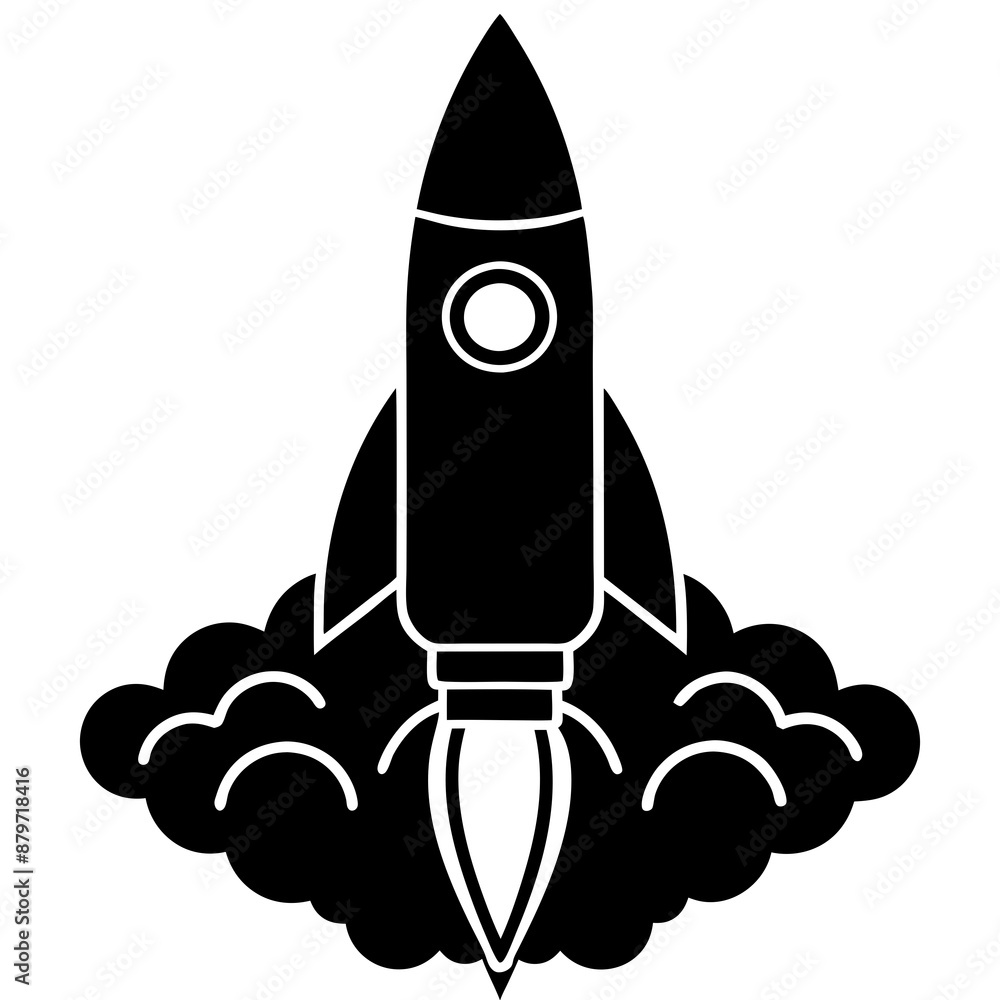 Rocket with Smoke vector silhouette on white background Rocket with Smoke vector silhouette on white background