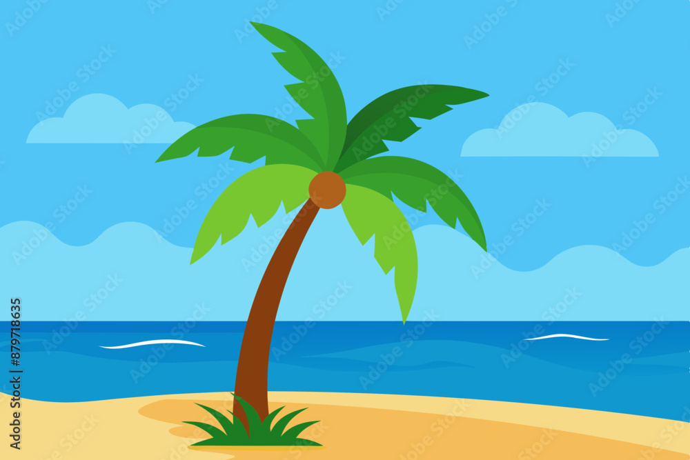 Obraz premium Tropical beach with palm vector illustration on white background