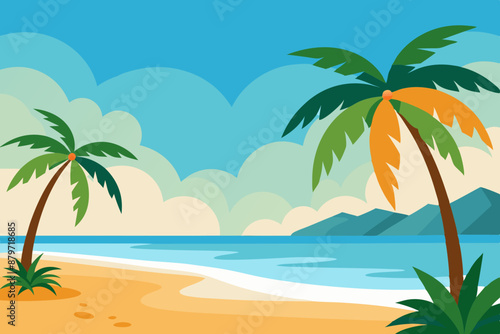 Tropical beach with palm vector illustration on white background
