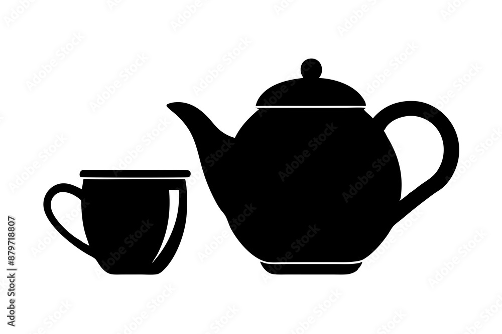 Minimalist teapot with Tea cup icon vector silhouette on white background Minimalist teapot with Tea cup icon vector silhouette on white background