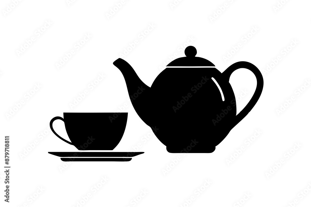 Minimalist teapot with Tea cup icon vector silhouette on white background Minimalist teapot with Tea cup icon vector silhouette on white background