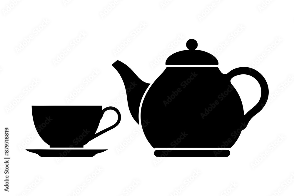 Minimalist teapot with Tea cup icon vector silhouette on white background Minimalist teapot with Tea cup icon vector silhouette on white background