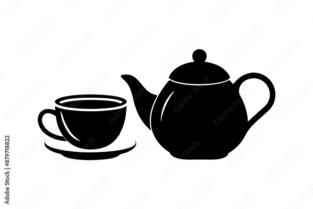 Minimalist teapot with Tea cup icon vector silhouette on white background Minimalist teapot with Tea cup icon vector silhouette on white background