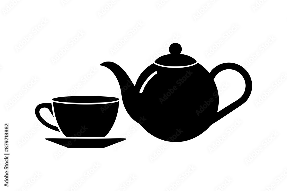 Minimalist teapot with Tea cup icon vector silhouette on white background Minimalist teapot with Tea cup icon vector silhouette on white background