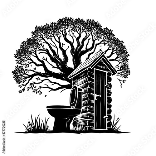 Tree with high commode silhouette vector