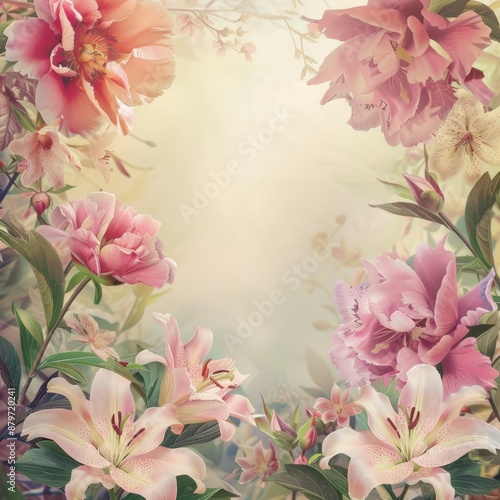 A serene floral display featuring a variety of blooming flowers