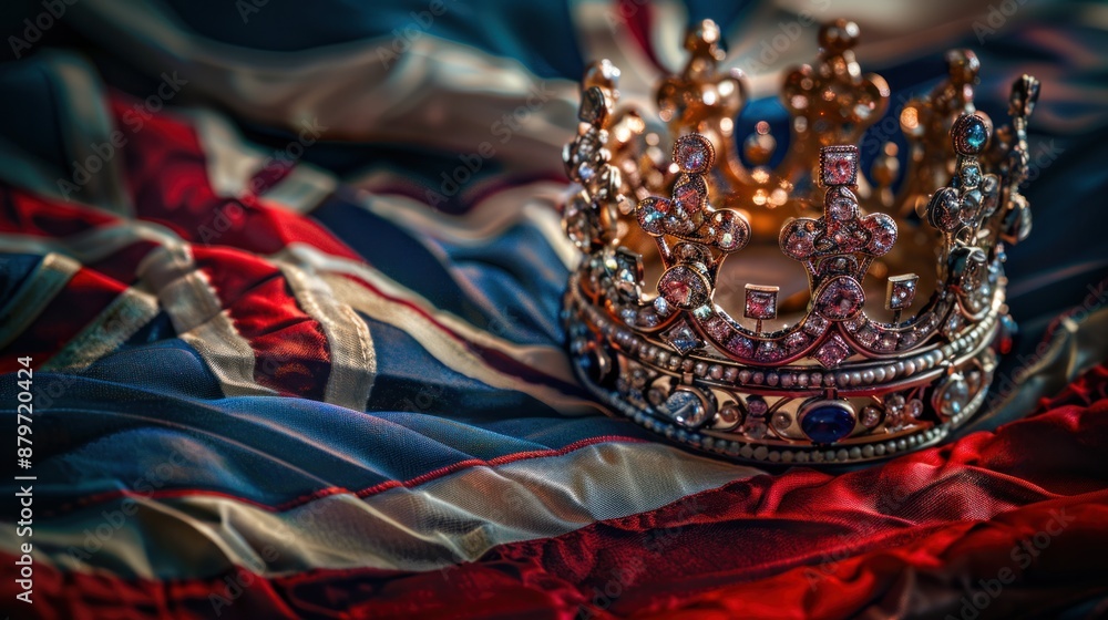 United Kingdom. During the coronation of Charles, the monarch was crowned. A flag with the Crown of Great Britain on the background, a national holiday to celebrate the monarch's coronation United Kingdom. During the coronation of Charles, the monarch was crowned. A flag with the Crown of Great Britain on the background, a national holiday to celebrate the monarch's coronation