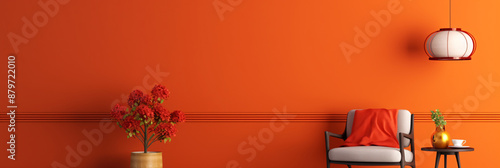 Empty room, orange walls, no people.