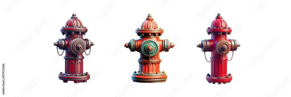 Set of Fire hydrant, isolated over on transparent white background Set of Fire hydrant, isolated over on transparent white background