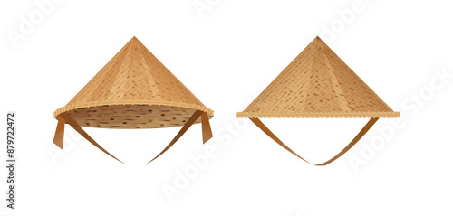 Hat bamboo. Hat farmer asian straw cap Traditional vietnamese. Flat Vector