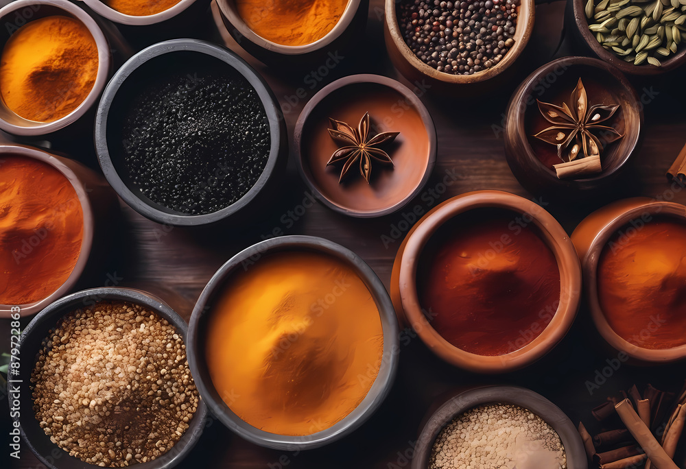 Several pots with assorted spices Several pots with assorted spices