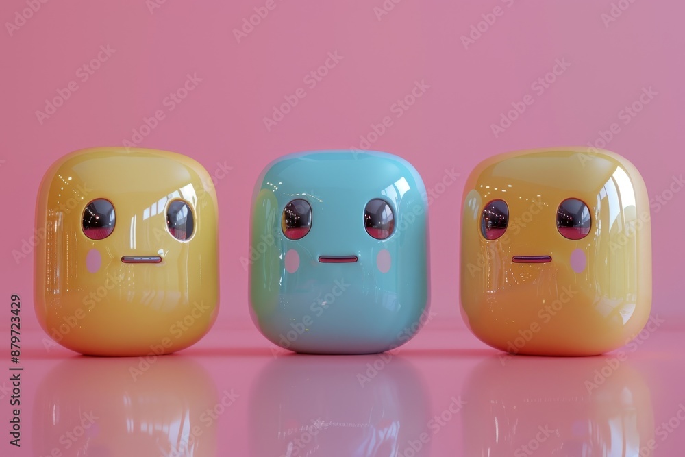 Obraz premium 68 Set of three-dimensional AI icons representing conversational AI, a minimalist composition