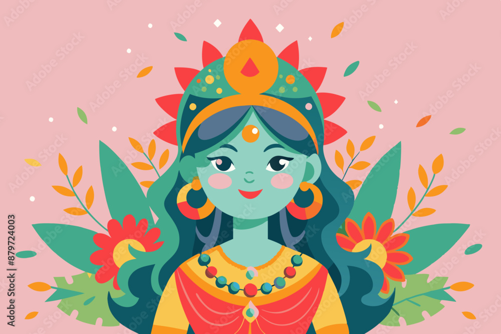 Happy Navaratri on pastel colorful background with flowers Happy Navaratri on pastel colorful background with flowers