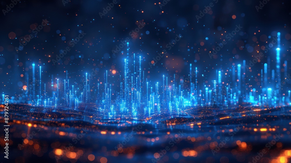 Fototapeta premium Digital Cityscape - Glowing Towers and Abstract Structures