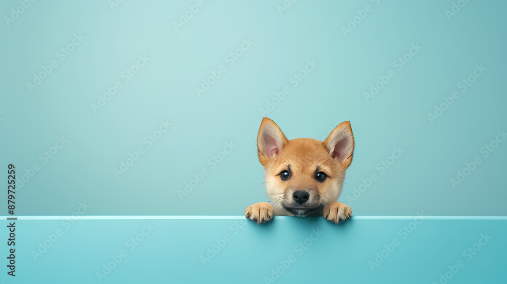 A cute Shiba Inu puppy looking over the edge A cute Shiba Inu puppy looking over the edge