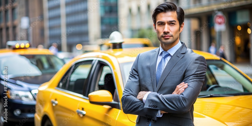 Confident Man in Suit Standing by Yellow Taxi, Portrait, Urban, New York City , taxi, suit, urban, confidence Confident Man in Suit Standing by Yellow Taxi, Portrait, Urban, New York City , taxi, suit, urban, confidence