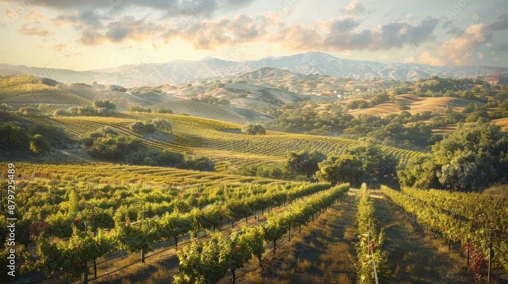 Vast vineyard landscape with rolling hills and sky Vast vineyard landscape with rolling hills and sky
