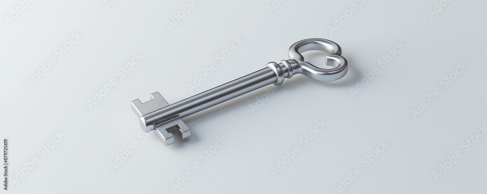 Isolated silver key on white background mockup, 4K hyperrealistic photo Isolated silver key on white background mockup, 4K hyperrealistic photo
