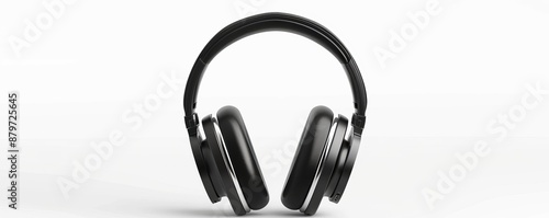 Isolated black headphones on white background mockup, 4K hyperrealistic photo