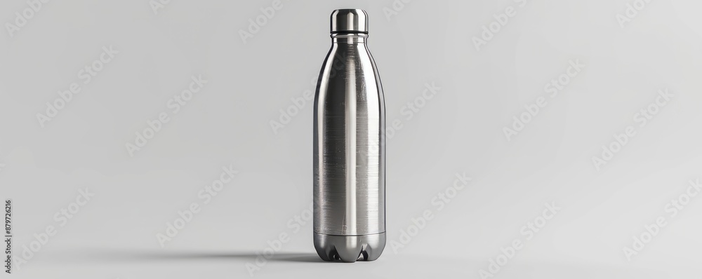 Isolated stainless steel water bottle on white background mockup, 4K hyperrealistic photo Isolated stainless steel water bottle on white background mockup, 4K hyperrealistic photo