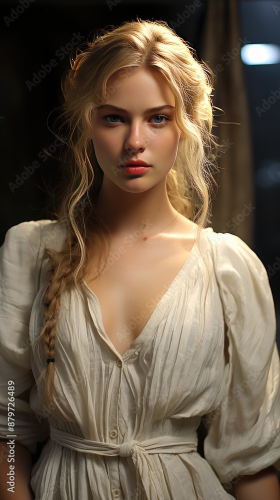 a woman with long blonde hair and a white dress with a braid a woman with long blonde hair and a white dress with a braid