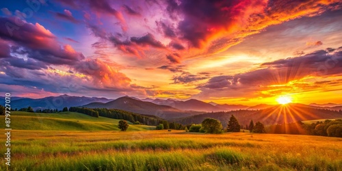 Golden Hour Sunset Over Majestic Mountains, Landscape Photography, Mountain Sunset, Nature Photography, Scenic View