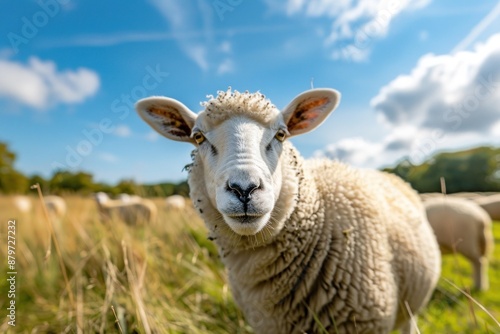 Close-Up Portrait of a Curious Sheep in a Meadow