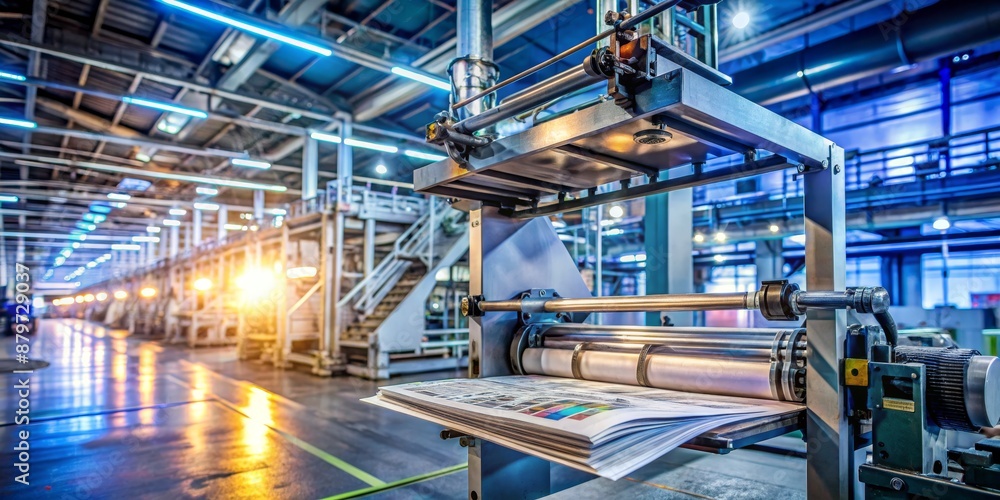 Newspaper Printing Machine in Action, Industrial, Printing Press, Manufacturing, Machinery Newspaper Printing Machine in Action, Industrial, Printing Press, Manufacturing, Machinery