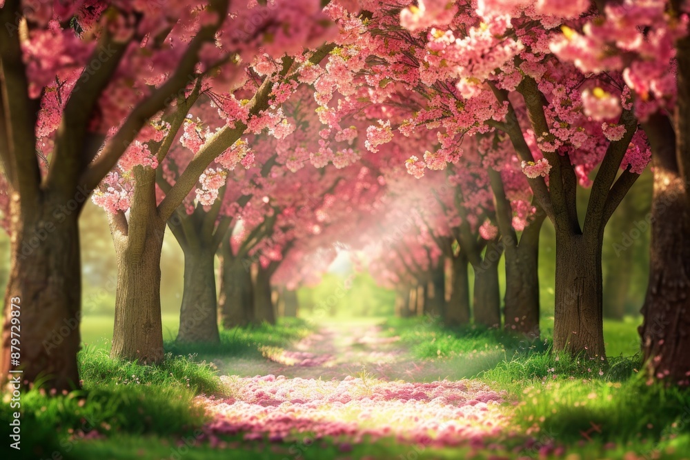 Naklejka premium Pathway Through a Pink Blossom Tunnel