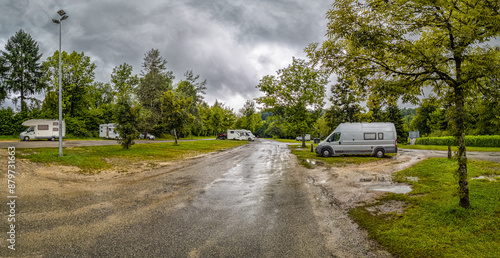 Parking Lot with Motorhomes Near Lac D'aiguebelette