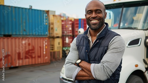 The man in shipping yard photo