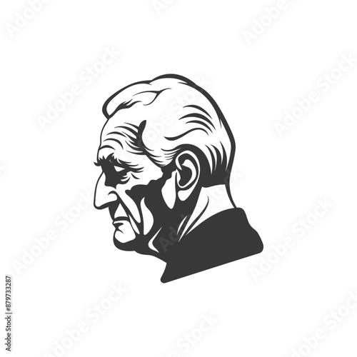 Vintage Profile Portrait of a Thoughtful Elderly Man