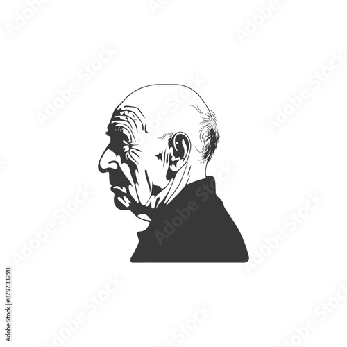 Intense Profile Portrait: Elderly Man in Monochromatic Illustration