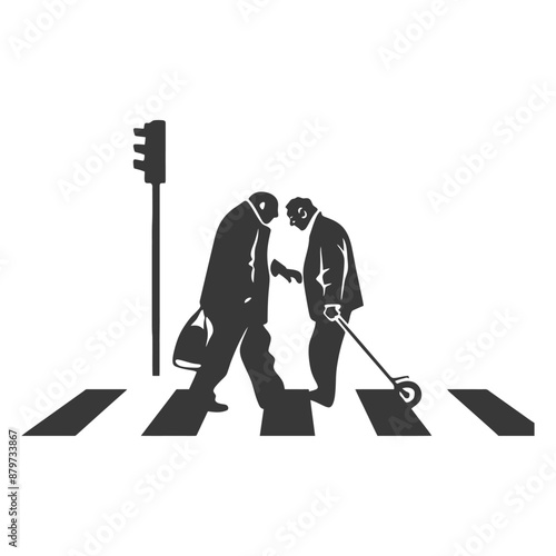 Abbey Road Revisited: Senior Citizens Crossing, Monochromatic Street Scene
