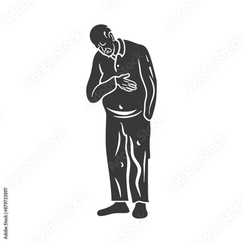 Monochromatic Illustration of Elderly Man in Humble Posture