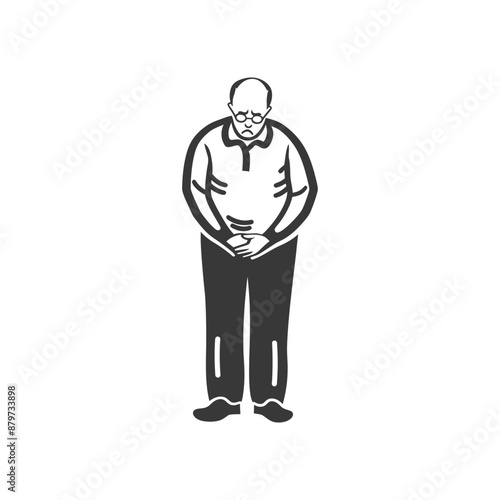 Subdued Elderly Man in Humble Posture, Vector Illustration