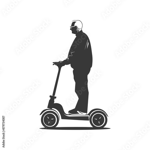 Silhouette of Senior Man on Modern Electric Scooter