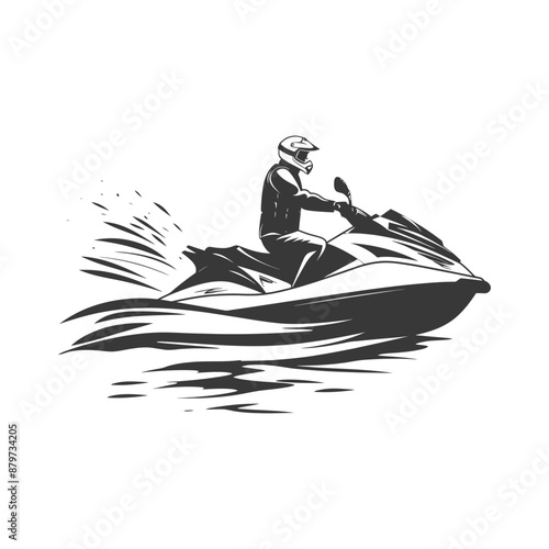 Monochrome Jet Ski Rider: Dynamic Vector Illustration