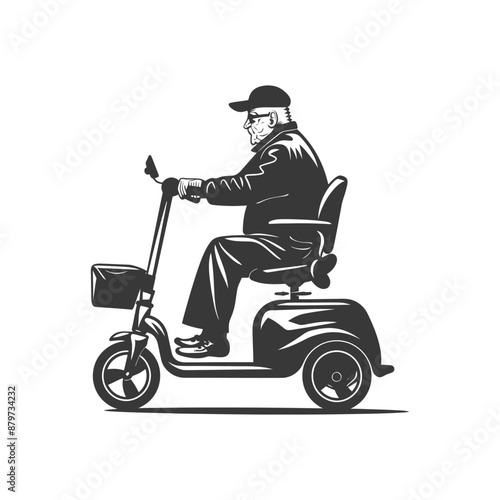 Vintage Style Illustration: Senior Man on Mobility Scooter