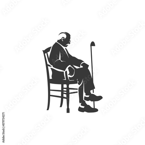 minimalist logo or symbol for elderly man activity black color only