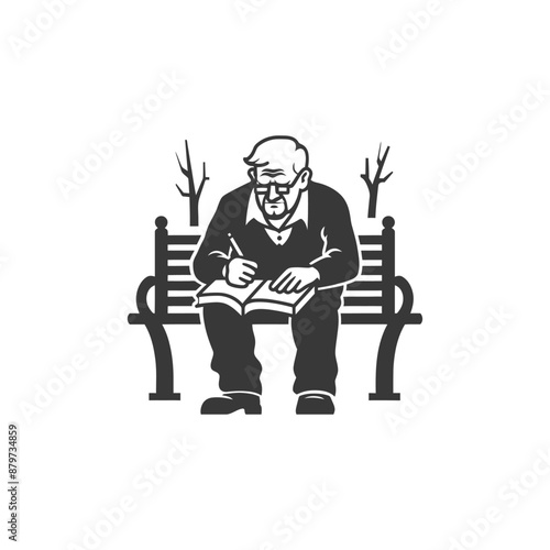 minimalist logo or symbol for elderly man activity black color only
