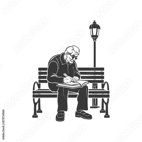 minimalist logo or symbol for elderly man activity black color only